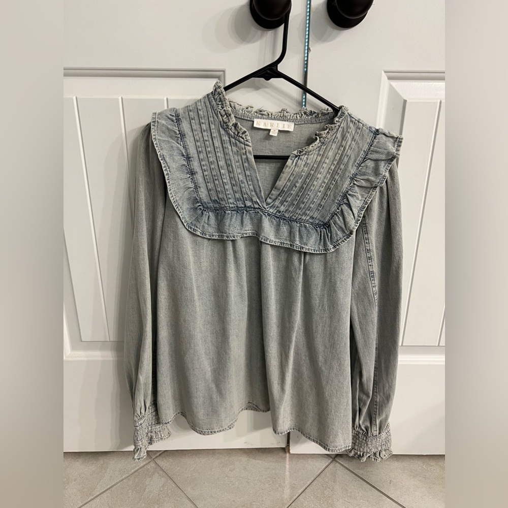 Karlie Denim Long Sleeve Top, Medium